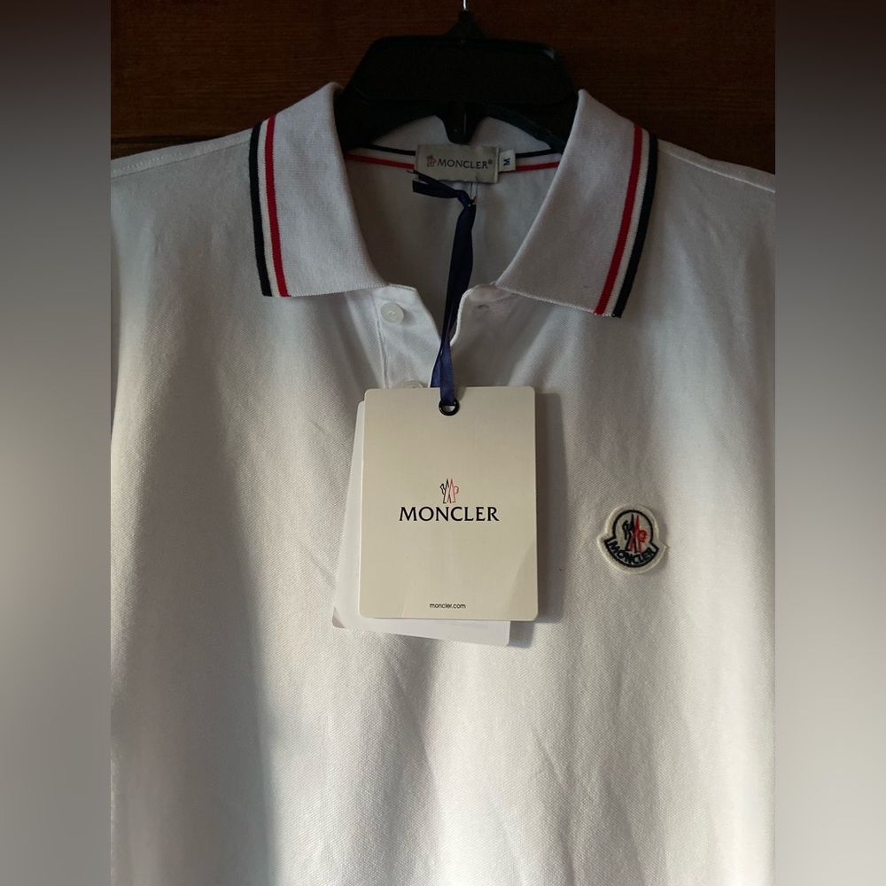 MONCLER
Logo-Appliquéd Striped Cotton-Piqué Polo Shirt. NWT